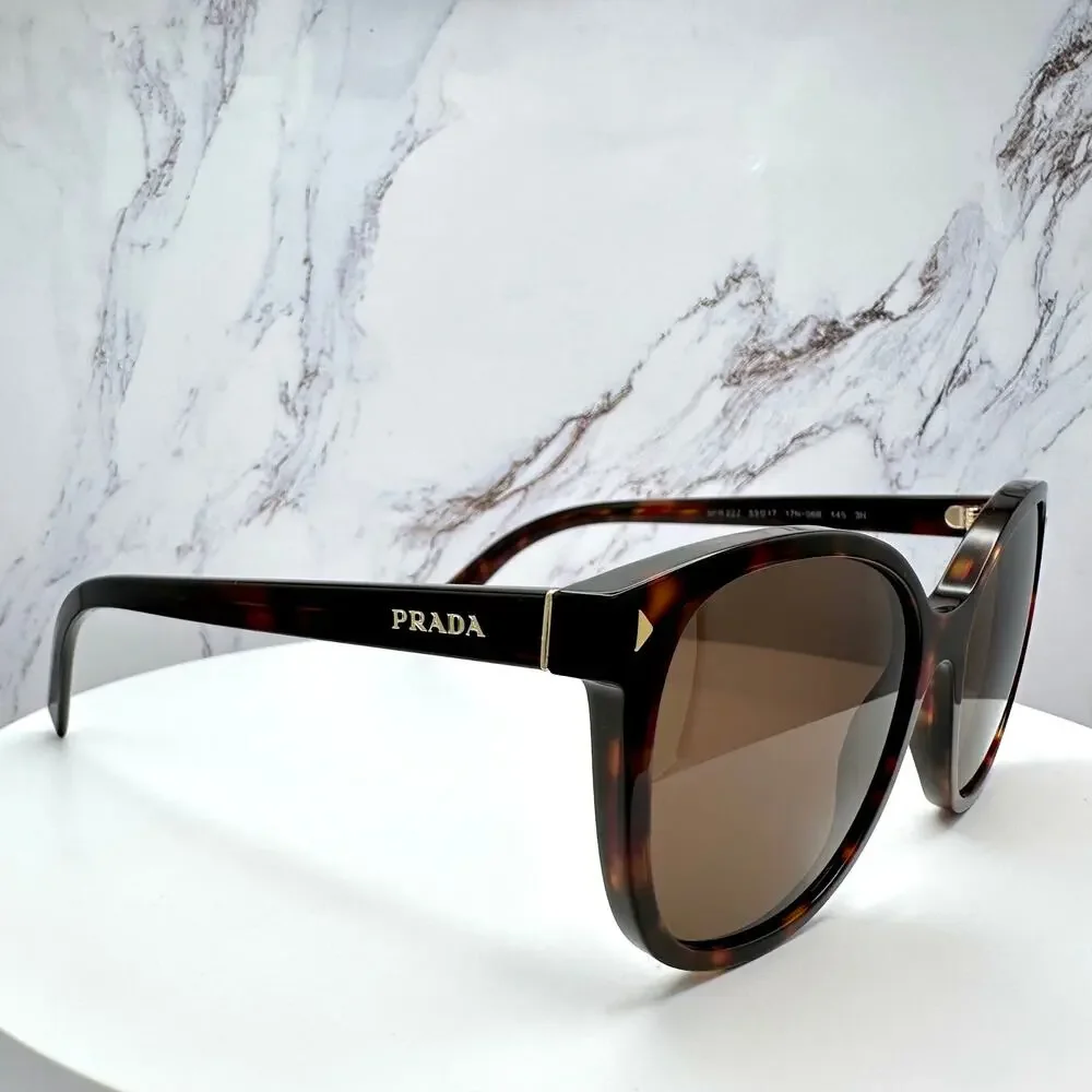 New PRADA Sunglasses Brown Square Gold Logo Tortoise Authentic w/ Box & Case - Picture 10 of 16
